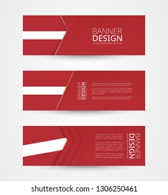 Set of three horizontal banners with flag of Latvia. Web banner design template in color of Latvia flag. Vector illustration.