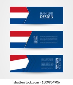 Set of three horizontal banners with flag of Netherlands; Web banner design template in color of Netherlands flag. Vector illustration.