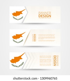 Set of three horizontal banners with flag of Cyprus. Web banner design template in color of Cyprus flag. Vector illustration.