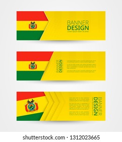 Set of three horizontal banners with flag of Bolivia. Web banner design template in color of Bolivia flag. Vector illustration.