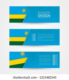 Set of three horizontal banners with flag of Rwanda. Web banner design template in color of Rwanda flag. Vector illustration.