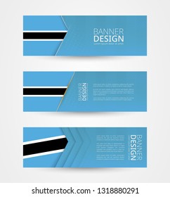 Set of three horizontal banners with flag of Botswana. Web banner design template in color of Botswana flag. Vector illustration.