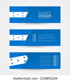 Set of three horizontal banners with flag of Honduras. Web banner design template in color of Honduras flag. Vector illustration.