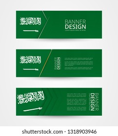 Set of three horizontal banners with flag of Saudi Arabia. Web banner design template in color of Saudi Arabia flag. Vector illustration.