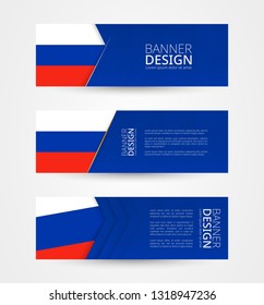 Set of three horizontal banners with flag of Russia. Web banner design template in color of Russia flag. Vector illustration.