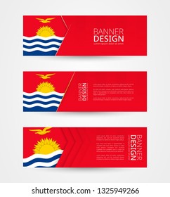 Set of three horizontal banners with flag of Kiribati. Web banner design template in color of Kiribati flag. Vector illustration.