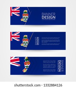 Set of three horizontal banners with flag of Cayman Islands. Web banner design template in color of Cayman Islands flag. Vector illustration.