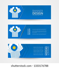 Set of three horizontal banners with flag of CIS. Web banner design template in color of CIS flag. Vector illustration.