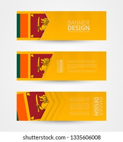 Set of three horizontal banners with flag of Sri Lanka. Web banner design template in color of Sri Lanka flag. Vector illustration.