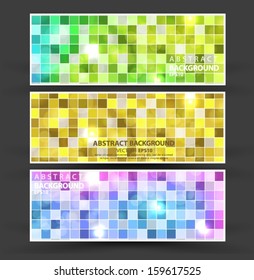 Set of three horizontal banners. Geometric shapes squares abstract polygonal batskground. Vector EPS 10 illustration.