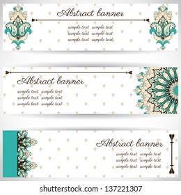 Set of three horizontal banners. Oriental pattern. Place for your text.