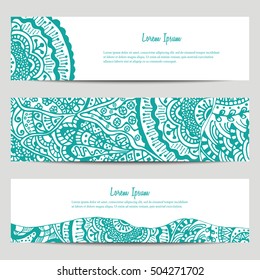 Set of three horizontal banners. Oriental pattern with place for text. Vector templates for web and print.