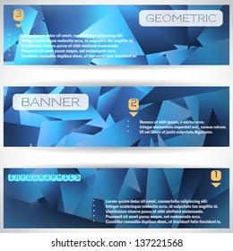 Set of three horizontal banners. Polygonal vector background with elements of infographics.