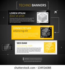 Set of three horizontal banners in techno style.