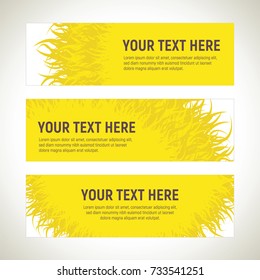 Set of three horizontal banners templates with sun symbol. High detailed part of sun sphere on cutaways. Ecology symbol. Vector Illustration