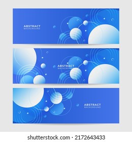 Set of three horizontal business banner templates. Vector corporate identity banner design, modern abstract background layout. Blue wide banner