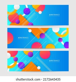 Conjunto de tres plantillas horizontales de banner de negocio. Diseño de banner de identidad corporativa vectorial, diseño de fondo abstracto moderno. Bandera ancha azul