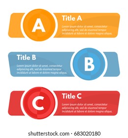 Set of three horizontal colorful options banners. Step by step infographic design template. Vector illustration
