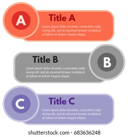 Set of three horizontal colorful options banners. Step by step infographic design template. Vector illustration