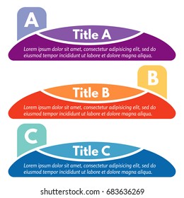 Set of three horizontal colorful options banners. Step by step infographic design template. Vector illustration