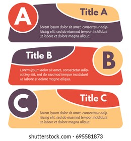 Set of three horizontal colorful options banners. Step by step infographic design template. Vector illustration