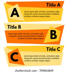 Set of three horizontal colorful options banners. Step by step infographic design template. Vector illustration
