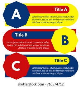 Set of three horizontal colorful options banners. Step by step infographic design template. Vector illustration
