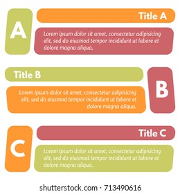 Set of three horizontal colorful options banners. Step by step infographic design template. Vector illustration