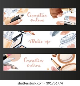 Set of three horizontal cosmetic banners on a black background
