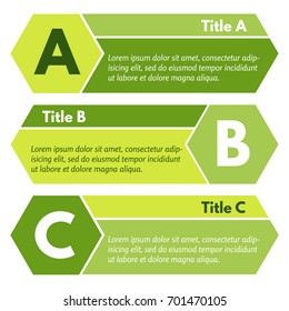 Set of three horizontal greenl options banners. Step by step infographic design template. Vector illustration