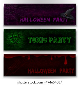 Set of three horizontal Halloween banners. Vector illustration.