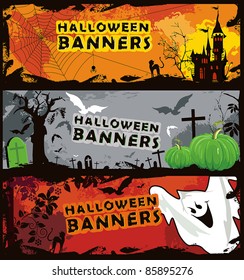Set three horizontal Halloween banners.