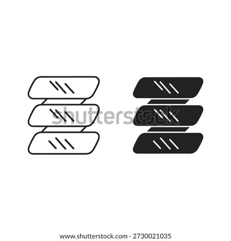 Set of three horizontal stacked abstract shapes icon outline and solid