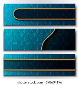 Set of three horizontal vector banners on a marine theme with 