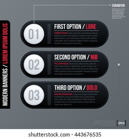 Set of three horizontal web banners on gray background. Modern business template, neutral style.
