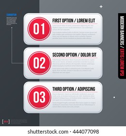 Set of three horizontal web banners on gray background. Modern business template, neutral style.