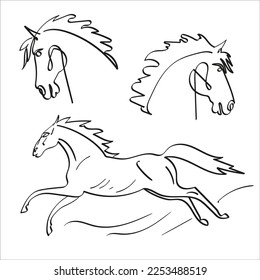 the set of three horses line for disign and logo 