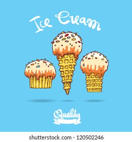 set of the three ice cream