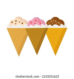 Set von drei Eis-Kons auf weißem Hintergrund für Webdesign