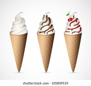 Set of three ice cream different flavors. Eps 10