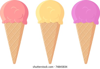 set of three ice cream isolated on white background in vector format very easy to edit, individual objects