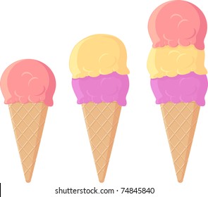 set of three ice cream isolated on white background in vector format very easy to edit, individual objects