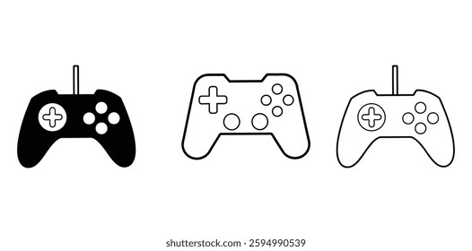 Set of Three Iconic Minimal Game Controller Illustrations on a white background
