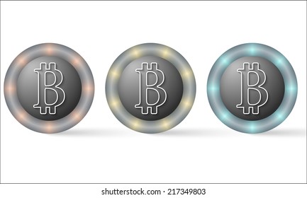 set of three icons with bit-coin symbol