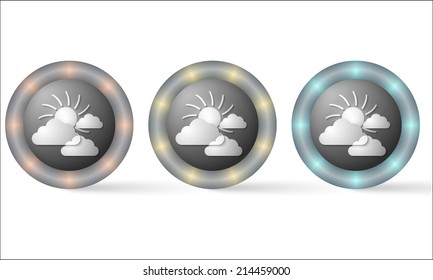 set of three icons with clouds and sun