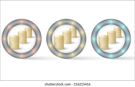 set of three icons with coin symbol