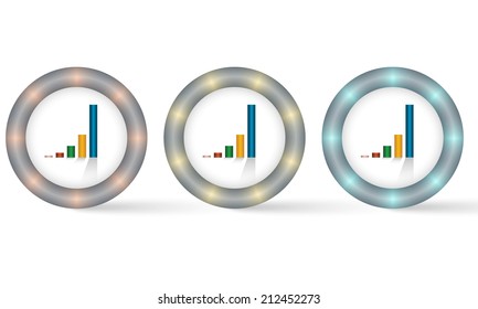 set of three icons with graph