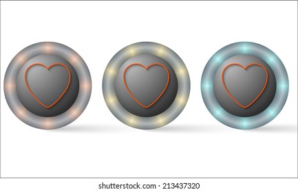 set of three icons with heart