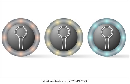 set of three icons with magnifier