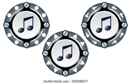 Set of three icons with perforated ring and music icon